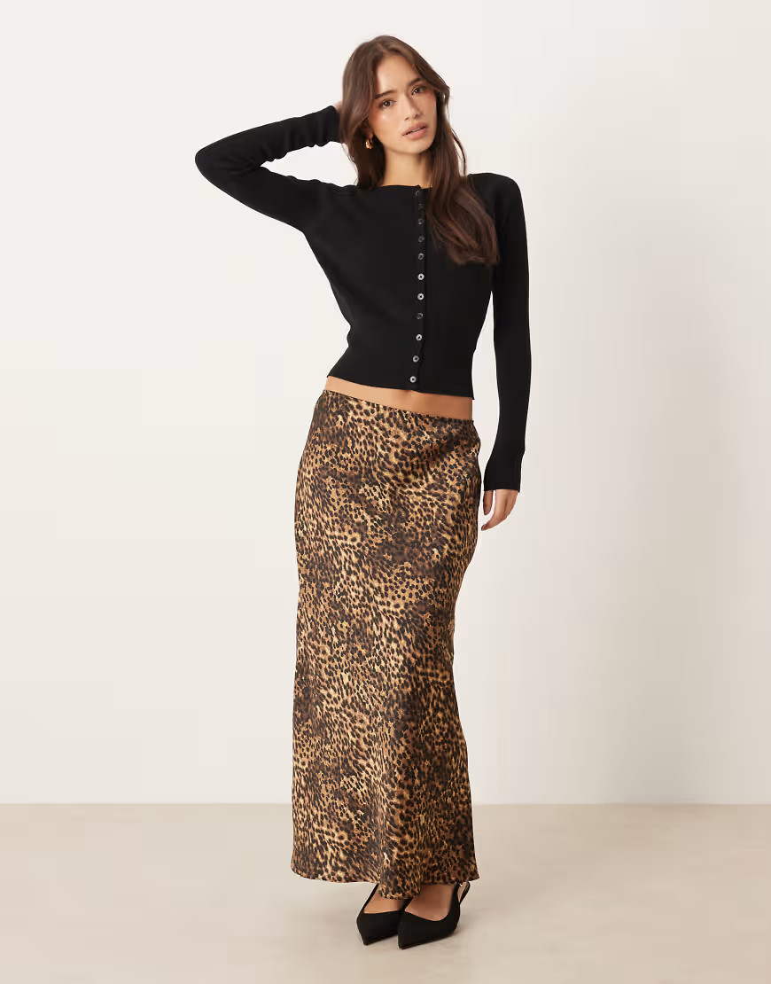 Mango satin maxi skirt in leopard print-Brown | ASOS (Global)