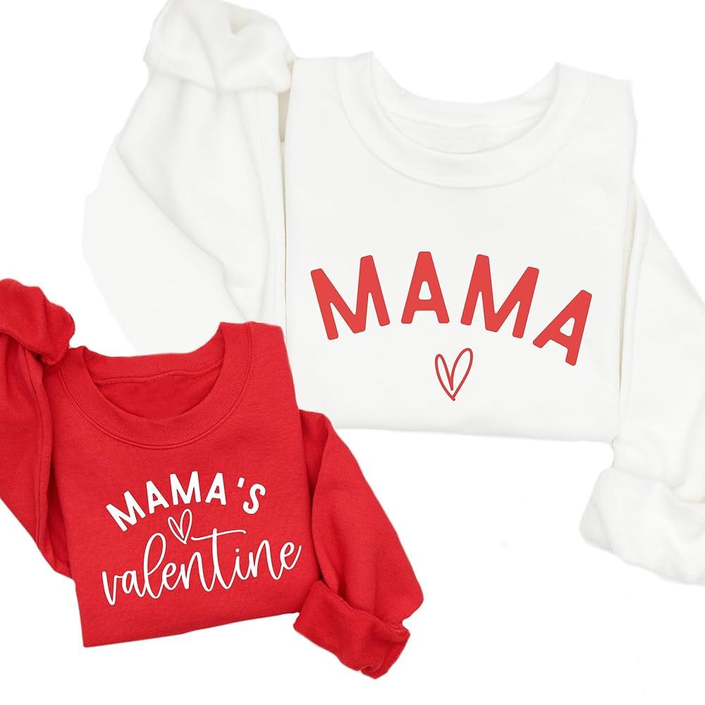 Mama Mini Valentines Day Matching Outfit, Mama's Valentine Baby Bodysuit, Mama Sweatshirt Mommy a... | Amazon (US)
