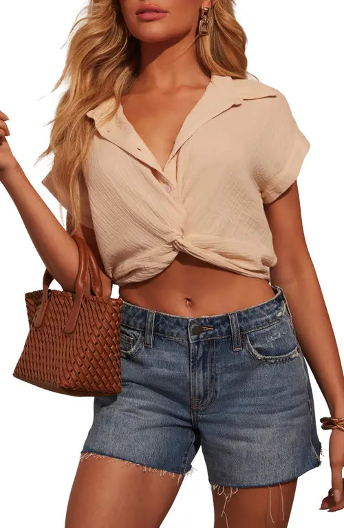 VICI Collection Cielo Crop Button-Up Shirt in Beige at Nordstrom, Size Medium | Nordstrom
