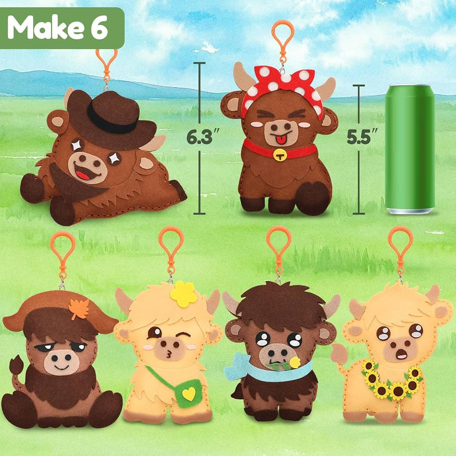 CiyvoLyeen Highland Cow Sewing Kit for Kids - Age 5 6 7 8 9 10 11 12, Beginners First Sewing Arts... | Amazon (US)
