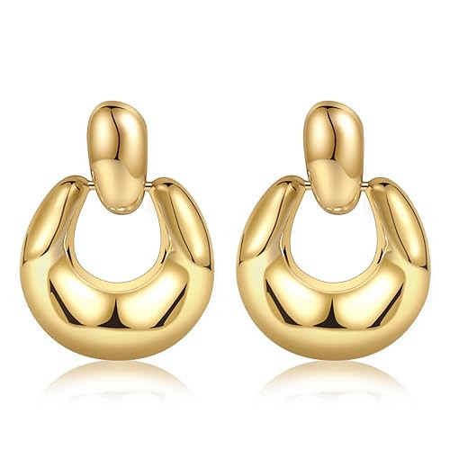 Amicon Gold Stud Earrings for Women 14k Gold Plated Hypoallergenic Gold Earrings Statement Earrings Trendy Fashion Jewelry Gifts | Amazon (US)