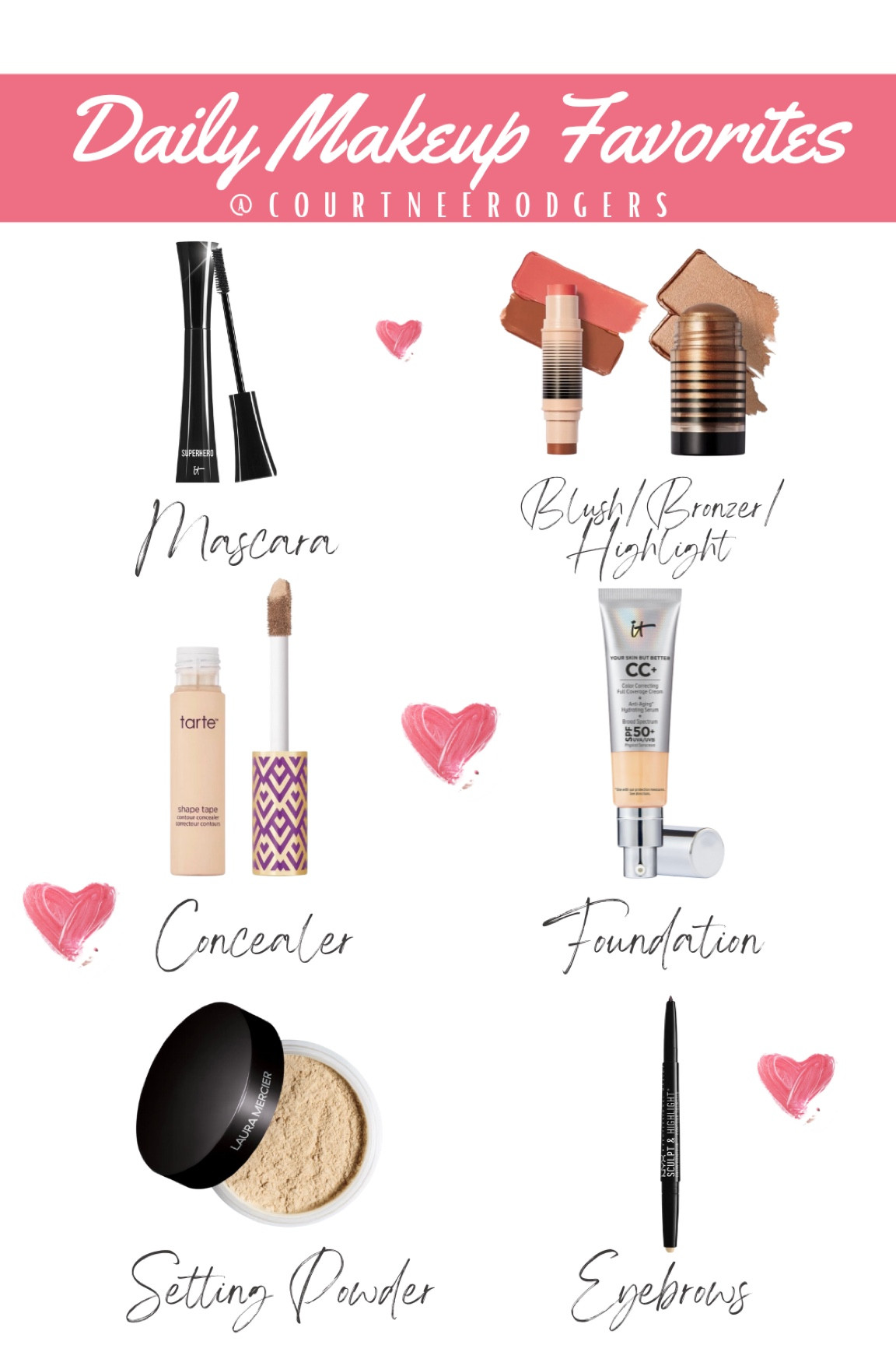 Daily Makeup Favorites 💗✨
👄 Tarte Shape Tape / Shade: 22N —Light Neutral
👄It Cosmetics CC Cream Full Coverage / Shade: Light Medium
👄 It Cosmetics Mascara
👄Laura Mercier Setting Powder / Shade: Translucent
👄Dibs Status Stick / Shades: Unbothered Bronze -Rose Goals
👄Dibs Desert Island Duo / Shades: 2 and 4
👄Eyebrows / NYX / Shade: Taupe/Vanilla (I shade in my microbladed eyebrows) 

Beauty, Makeup, Makeup Favorites, Dibs, Mascara, Foundation 

#LTKunder50 #LTKGiftGuide #LTKbeauty