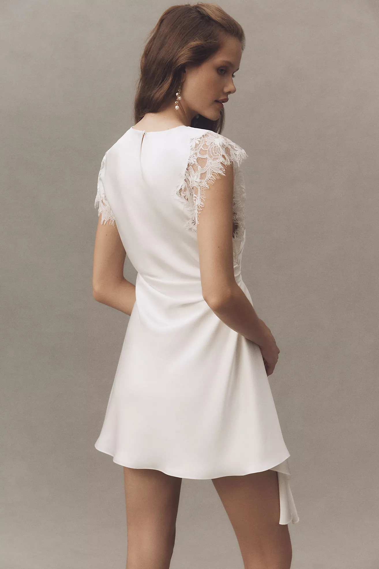AMUR Zina Asymmetric Lace Ruched Satin Mini Dress | Anthropologie (US)