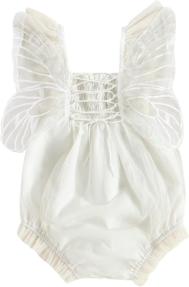 CREAIRY Baby Girl Butterfly Wings Short Sleeve Romper Dress Lace Tulle Tutu Dress Bodysuit Jumpsu... | Amazon (US)