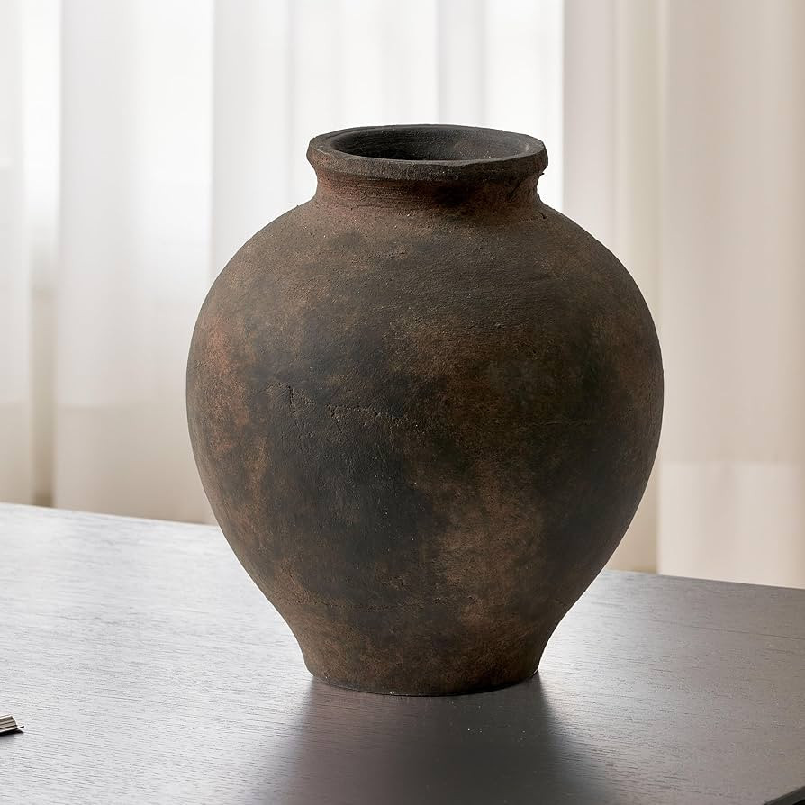 LB2 Brown Ceramic Large Vase, 11" Tall Zen Style vase, Terra Cotta Pitcher, Distressed Farmhouse ... | Amazon (US)