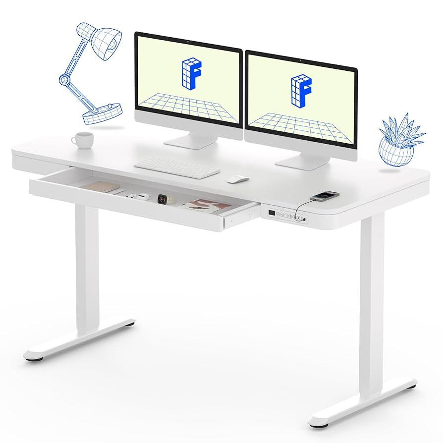 FLEXISPOT 55" White Electric Standing Desk with Drawers, Quick Assembly Home Office Sit Stand Des... | Amazon (US)