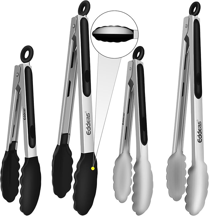 4 Pack Tongs For Cooking, Heat Resistant 600 Degrees 9",12" Stainless Steel Locking Metal Tongs &... | Amazon (US)