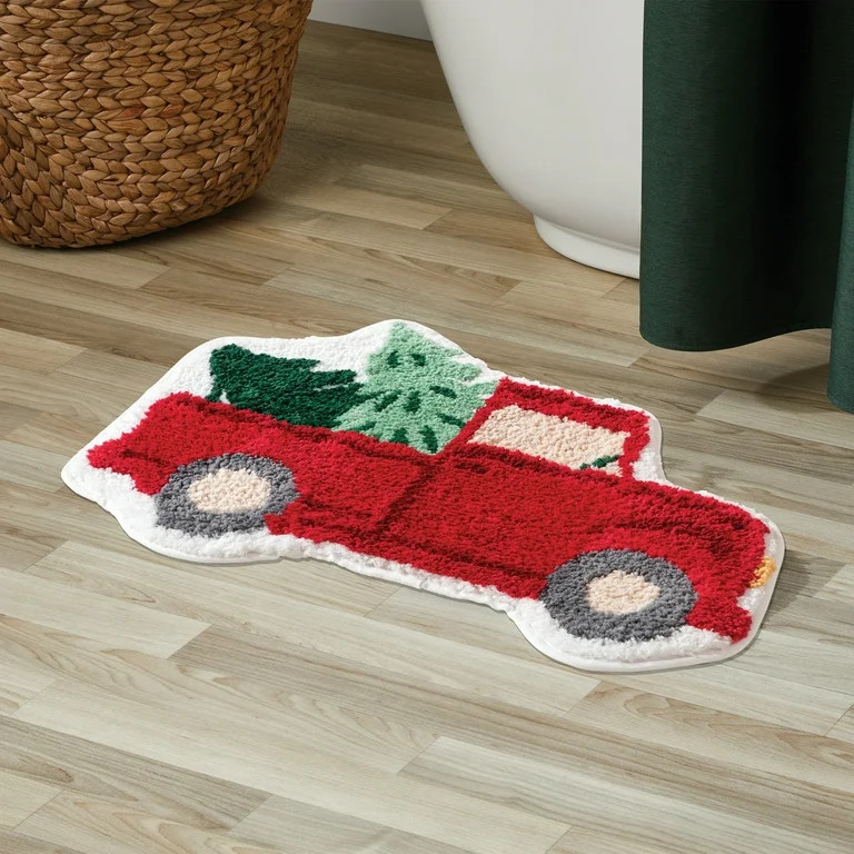 Holiday Time Red/Green Christmas Truck Tufted Bath Rug, 17" x 24" | Walmart (US)