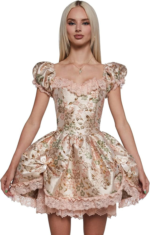 Dolls Kill Tea and Circumstance Brocade Mini Dress by Sugar Thrillz – Elegant Pink Dress with P... | Amazon (US)