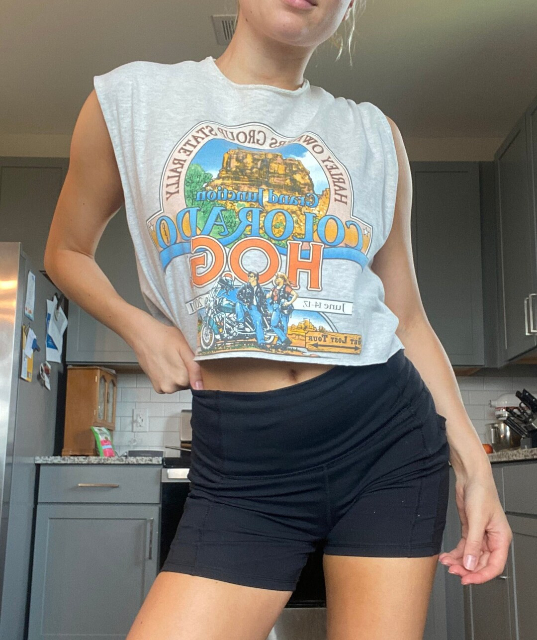 Vintage 90s Harley Davidson Y2K 2001 rally cropped t shirt cut off grey HOG motorcycle black tank... | Etsy (US)