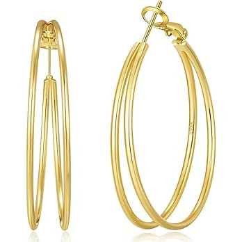 OOOPEL Large Thin Double Hoop Earrings for Women Lightweight Hypoallergenic 925 Sterling Silver P... | Amazon (US)