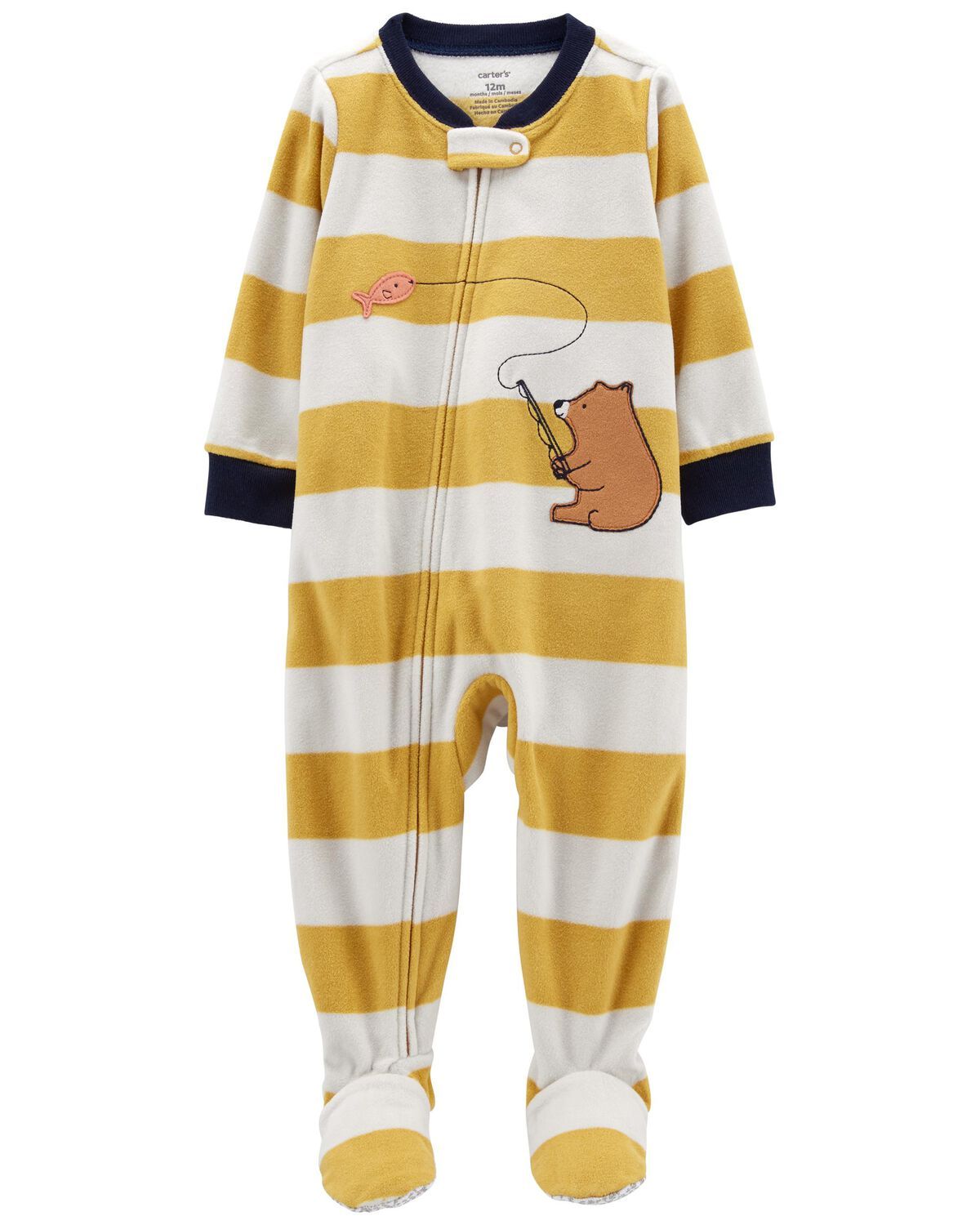 Yellow Baby 1-Piece Striped Bear Fleece Footie Pajamas | carters.com | Carter's