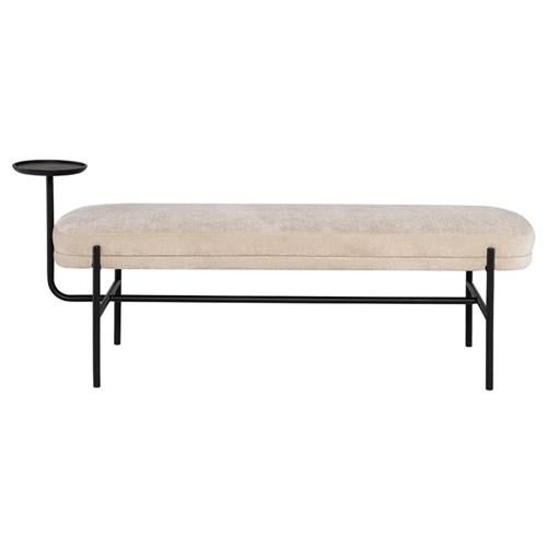 Isabelle Modern Almond Beige Seat Black Steel Leg Bench with Side Table | Kathy Kuo Home