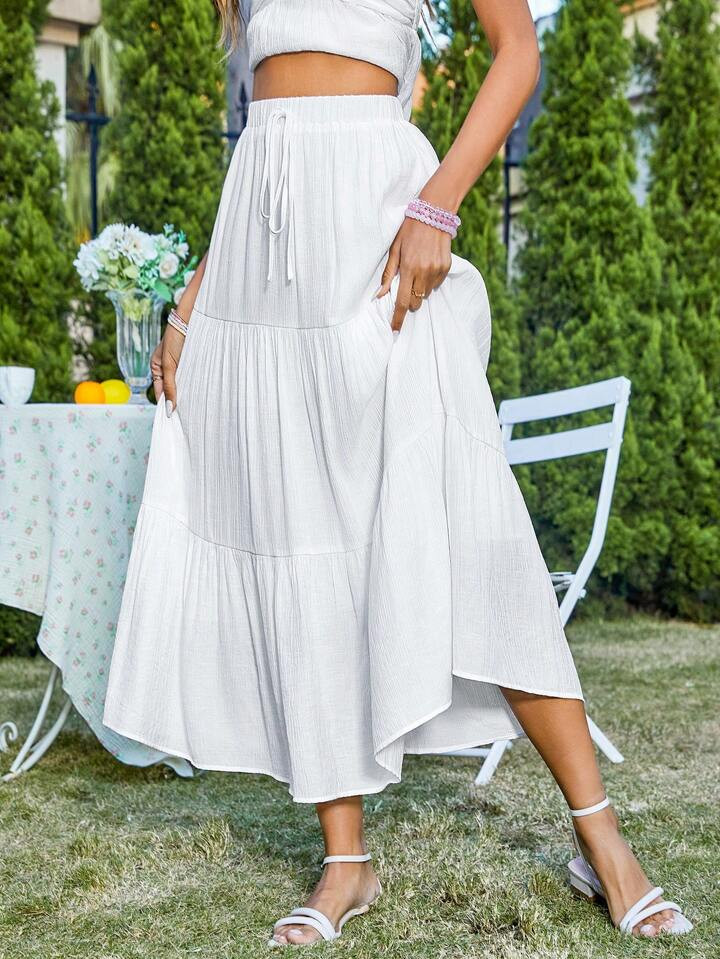 SHEIN VCAY Vacation Tie Waist Solid Color Skirt | SHEIN USA | SHEIN