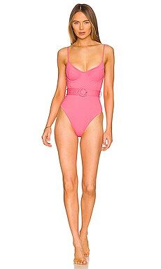 JONATHAN SIMKHAI Noa Belted Bustier One Piece in Flamingo from Revolve.com | Revolve Clothing (Global)