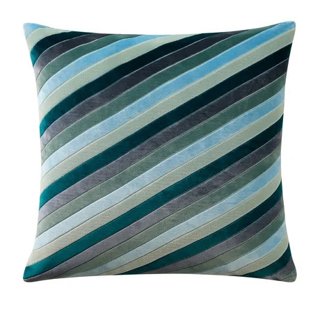 Beautiful 20" x 20" Blue Variegated Stripe Velvet Decorative Pillow by Drew Barrymore | Walmart (US)