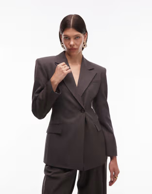 ASOS DESIGN cinch high break point blazer in chocolate | ASOS | ASOS (Global)