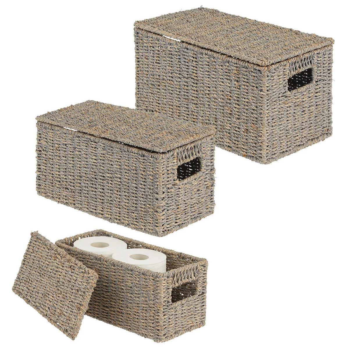 mDesign Woven Seagrass Home Storage Basket with Lid, Set of 3 | Kohl's