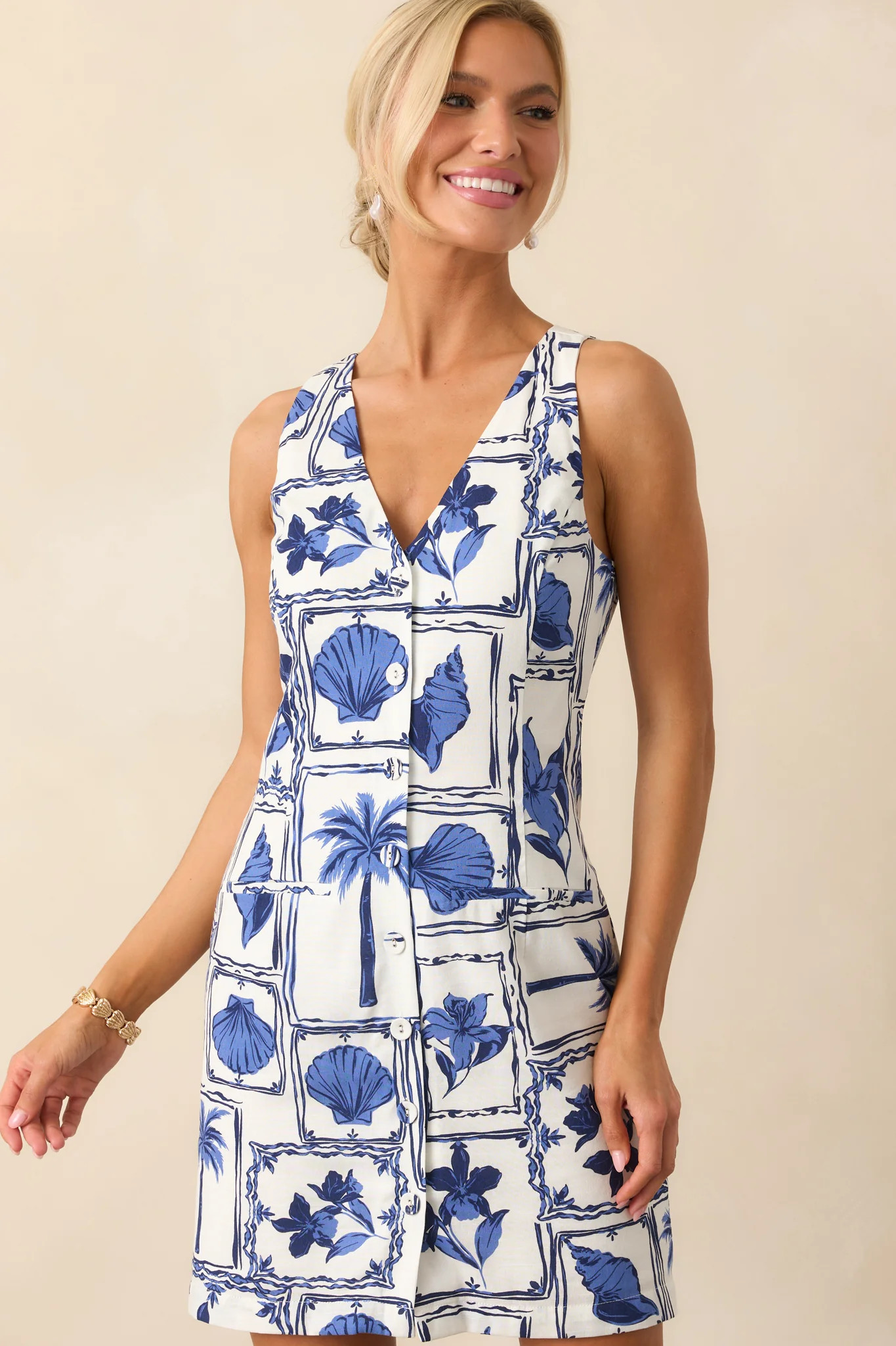 MINKPINK Blue Patchwork Sylvie Button Up Mini Dress | Red Dress