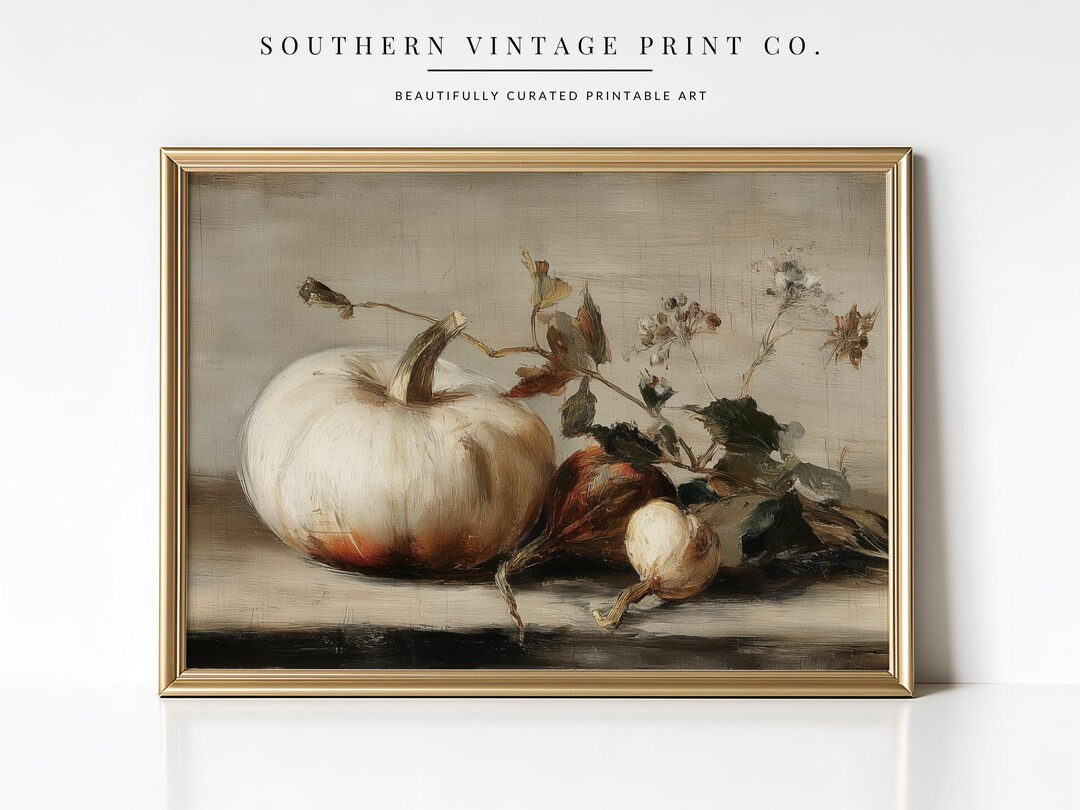 Vintage Pumpkin Still Life Printable Wall Art: French Country Autumn Decor | Rustic Farmhouse Fal... | Etsy (US)