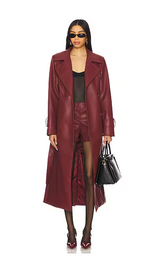 x REVOLVE Tyra Faux Leather Trenchcoat in Burgundy | Revolve Clothing (Global)