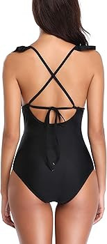 Women's Ruffle One Piece Swimsuit Deep V Neck Plunge Monokini Swimsuit | Amazon (US)