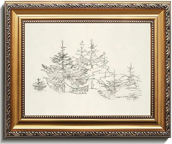 uniro Vintage Gold Framed Wall Art, Vintage Christmas Canvas Art Prints Painting, Antique Pine Tr... | Amazon (US)