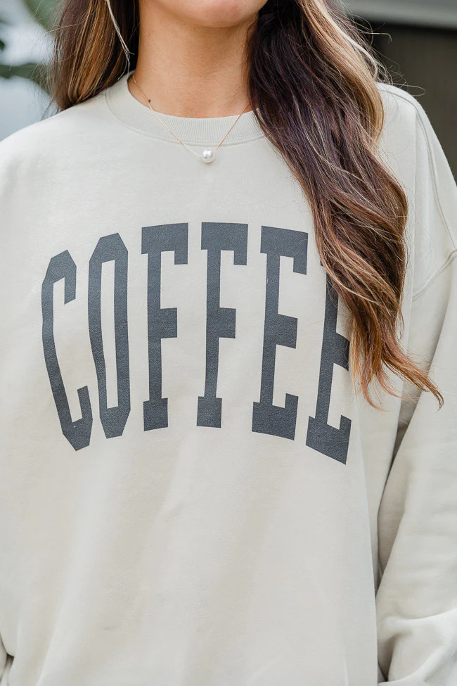 Coffee Block Light Tan Oversized Graphic Sweatshirt DOORBUSTER | Pink Lily