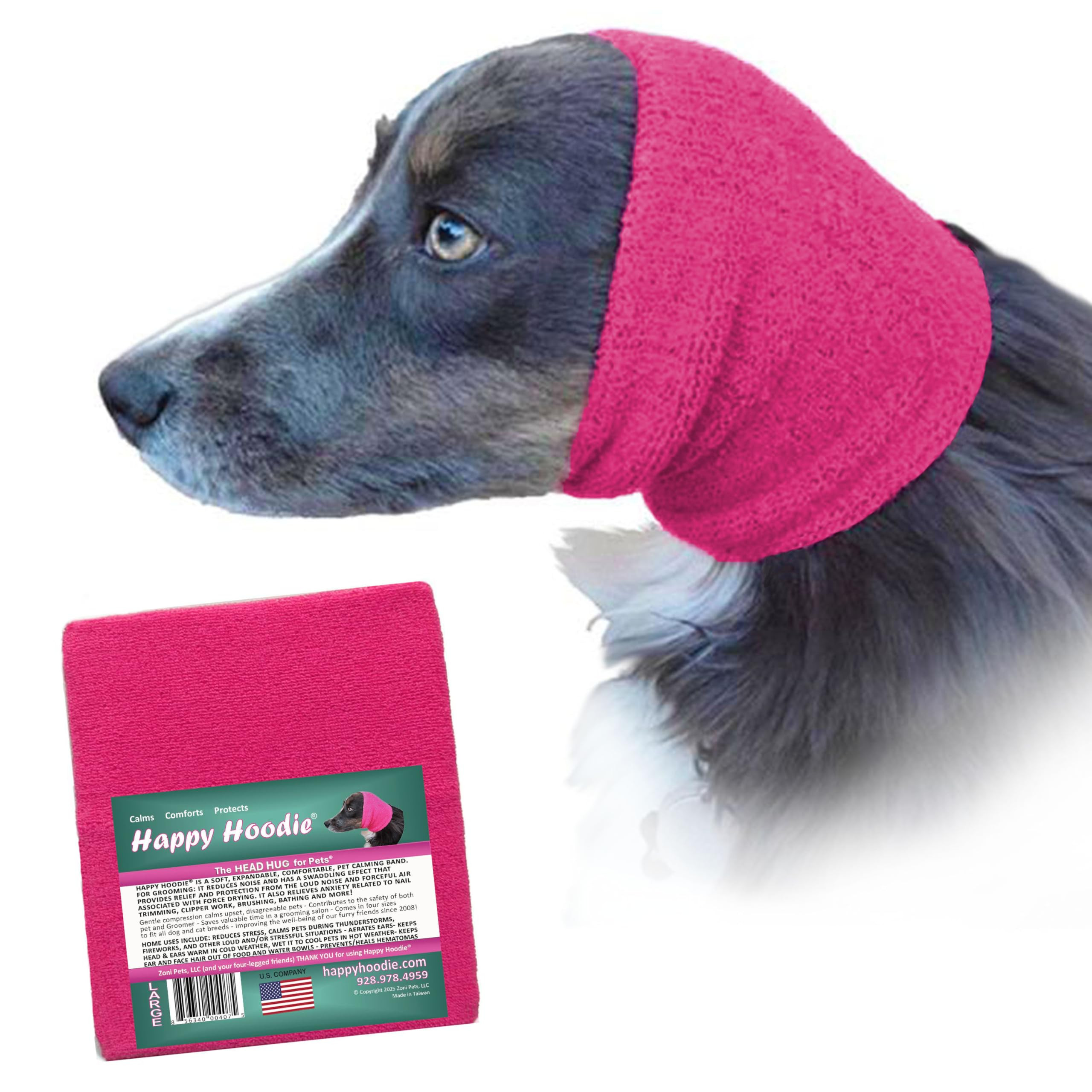 Happy Hoodie The Original Dog & Cat Calming Band - American Brand - Anxiety Relief/Noise Protection-Grooming-Thunder-Fireworks (Large, Pink) | Amazon (US)
