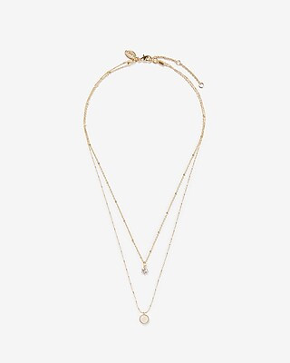 Crackle Stone Bezel Layered Pendant Necklace | Express