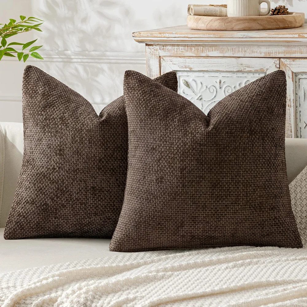 MIULEE Pack of 2 Dark Brown Decorative Pillow Covers 18x18 Inch Soft Chenille Couch Throw Pillows... | Amazon (US)