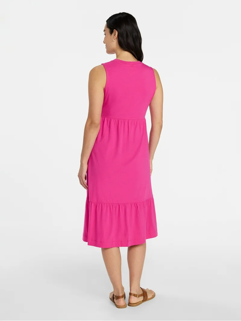 Time and Tru Women's Cotton Sleeveless Tiered Midi Dress, Sizes XS-XXXL | Walmart (US)
