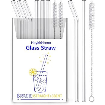 6-Pack Reusable Glass Straw-Transparent,Size 8''x10 MM,Including 3 Straight and 3 Bent with 2 Cle... | Amazon (US)