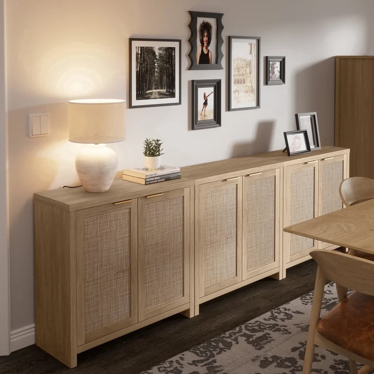 ARKANTOS Sideboard Buffet Cabinet with Large Storage, Boho Rattan Coffee Bar Storage Cabinet with... | Walmart (US)