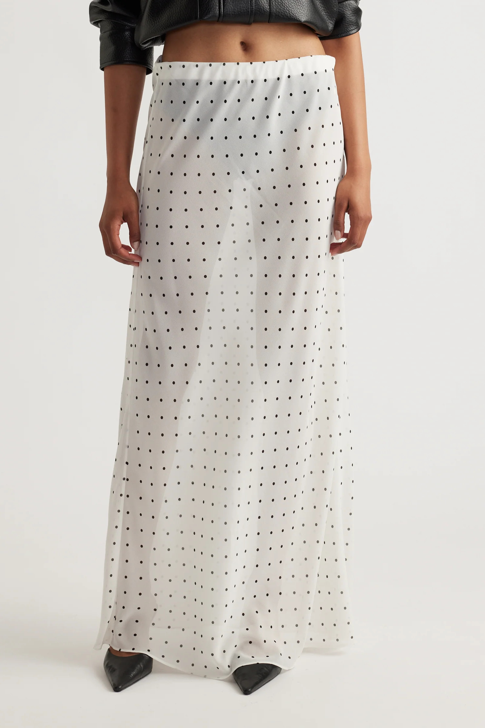 Faye Sheer Maxi Skirt - Ivory Spot | DECJUBA