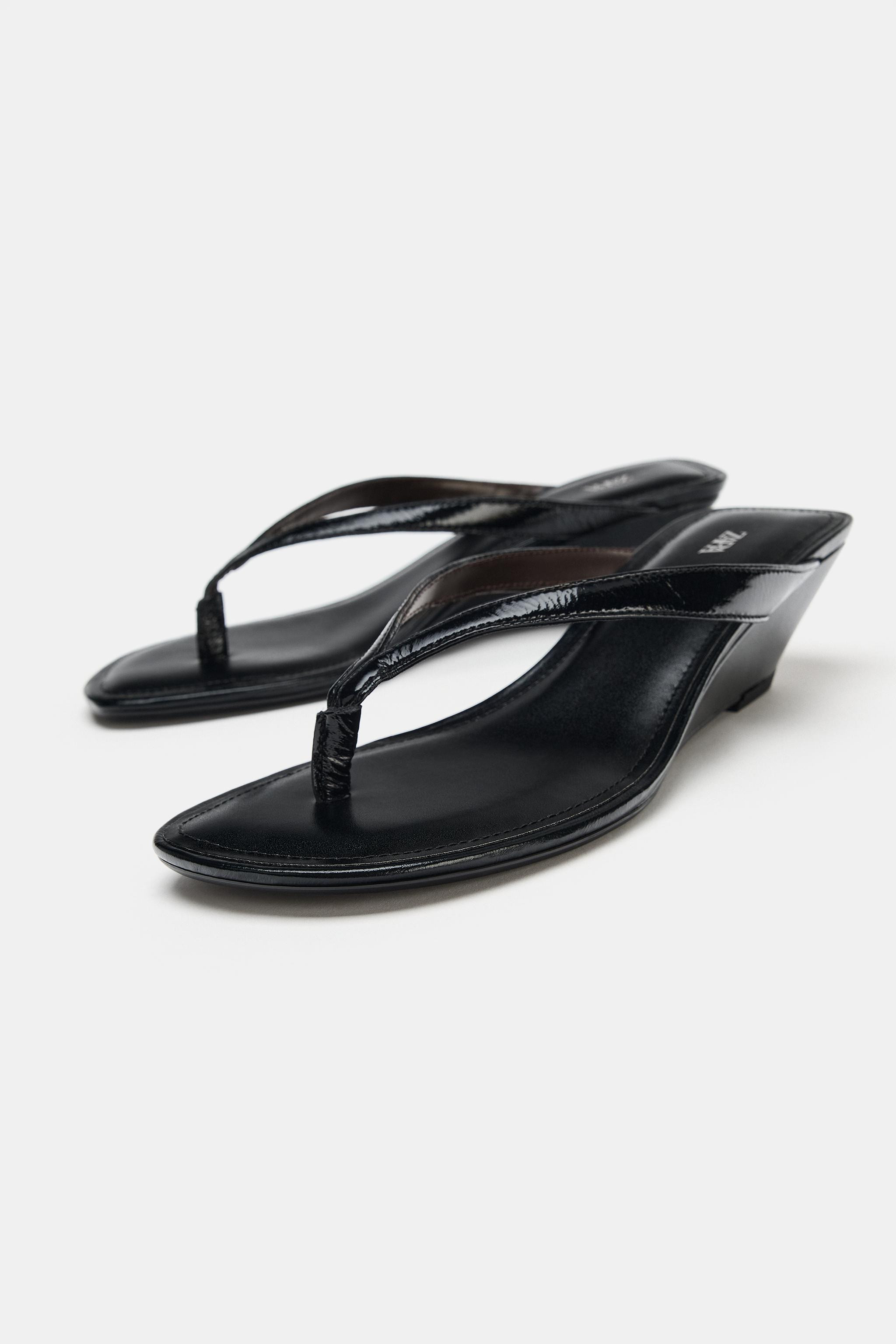 LEATHER WEDGE SANDALS | Zara US