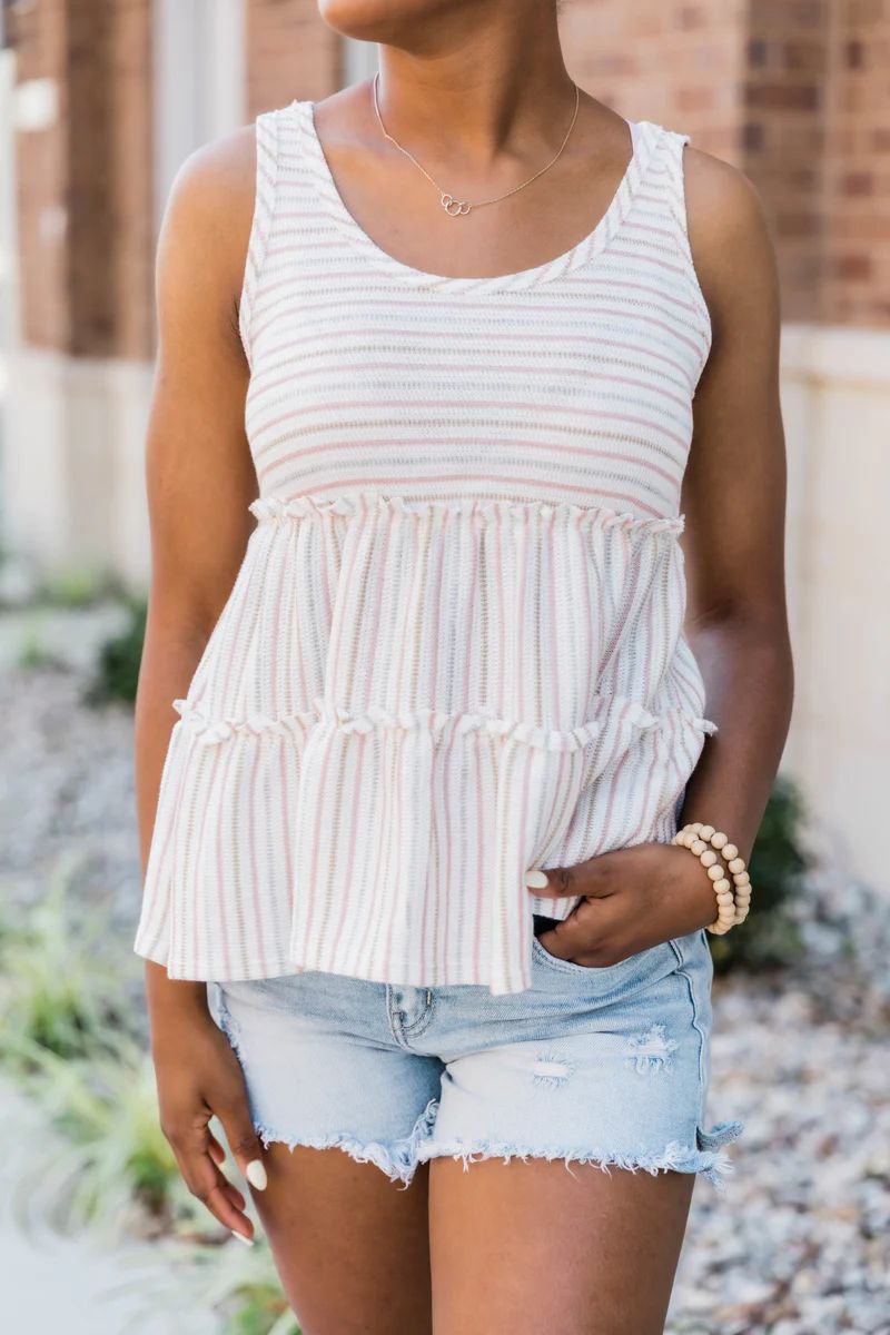 Wildly Loved Striped Tank Ivory | The Pink Lily Boutique