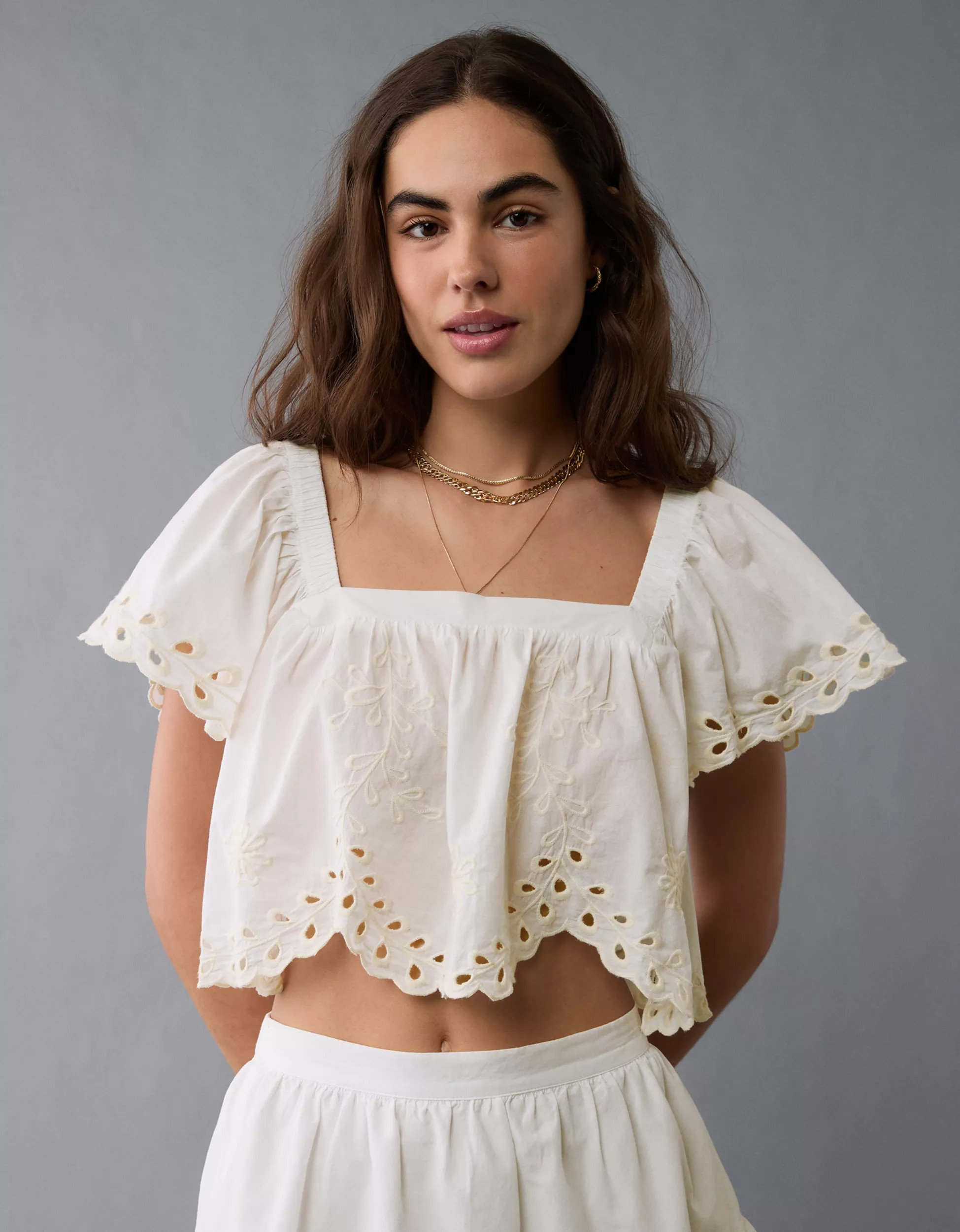 AE Tie Back Eyelet Crop Top | American Eagle Outfitters (US & CA)
