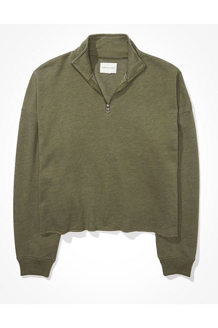 AE Fleece Quarter Zip Up Sweatshirt | American Eagle Outfitters (US & CA)