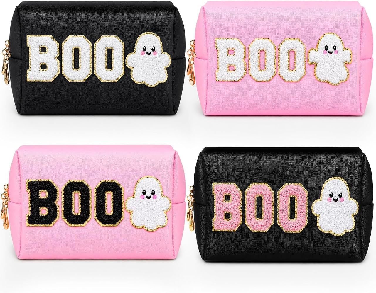 4 Pcs Halloween Makeup Bag BOO Cosmetic Bags Pouch Chenille Patch | Amazon (US)