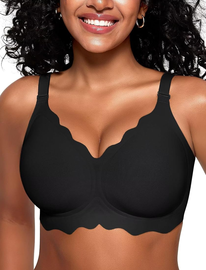 Vertvie Seamless Scalloped Bras for Women No Underwire Wireless Push Up Bra Soft Support Full Cov... | Amazon (US)