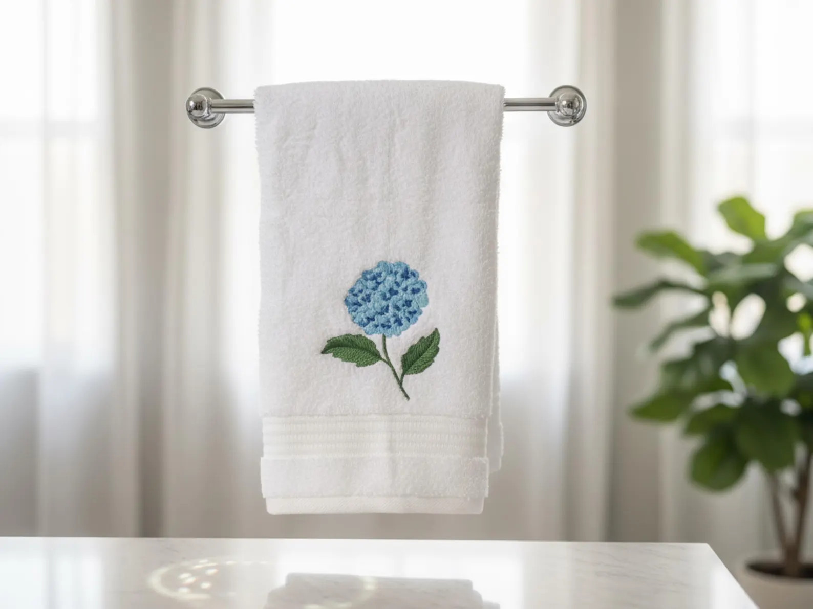 Bath Towel Set, 600 GSM Turkish Cotton with Blue Hydrangea Embroidery | Etsy (Global)