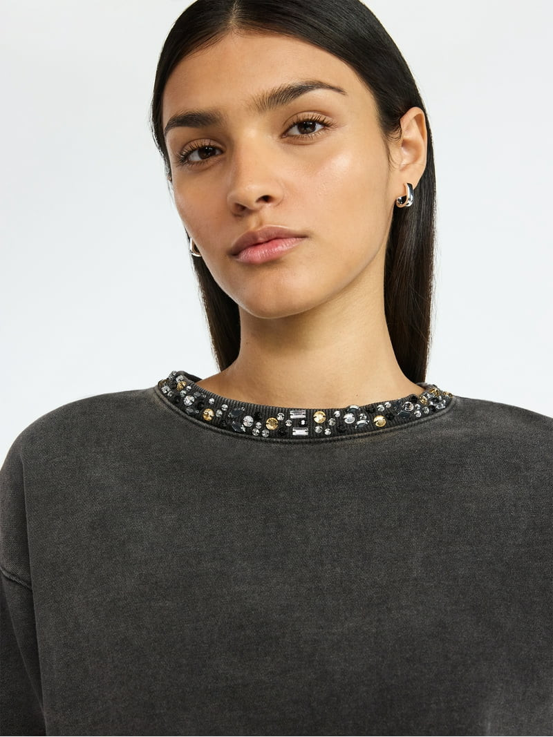 Scoop Women’s and Women's Plus Mineral Washed Rhinestone Crewneck Sweatshirt, Sizes XS-4X | Walmart (US)