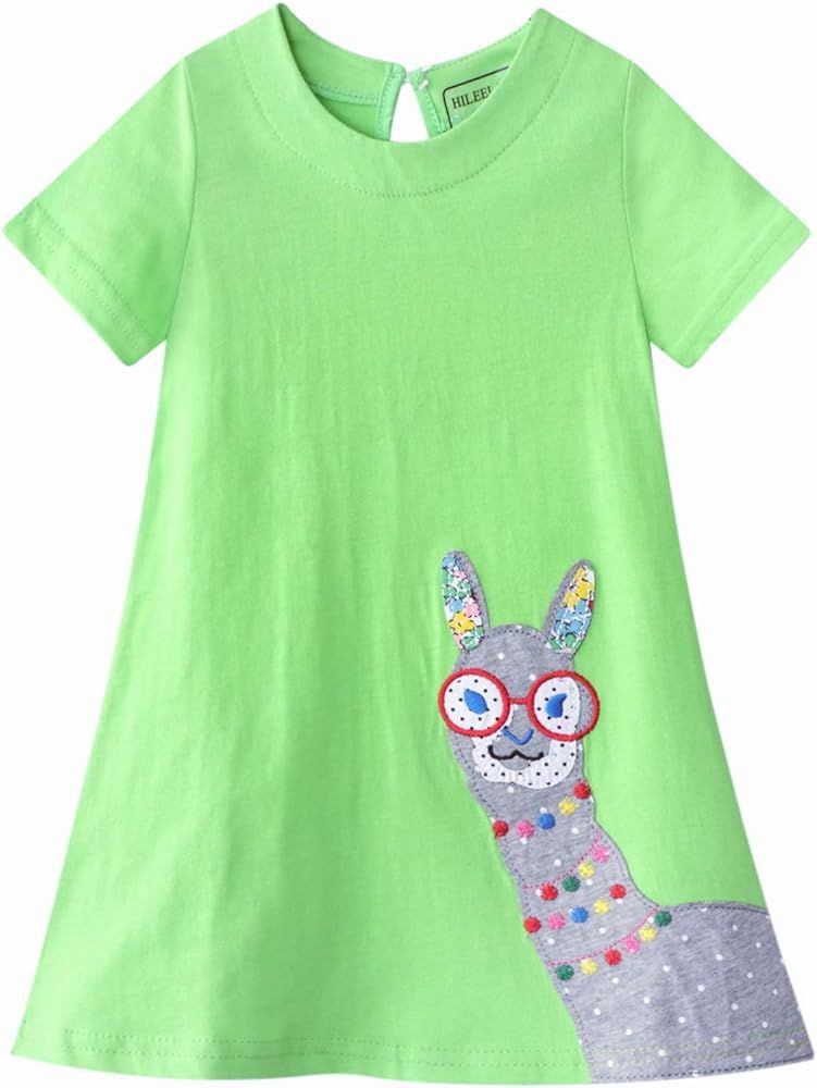 Amazon.com: HILEELANG Little Girls Cotton Dress Short Sleeves Casual Summer Striped Printed Shirt... | Amazon (US)