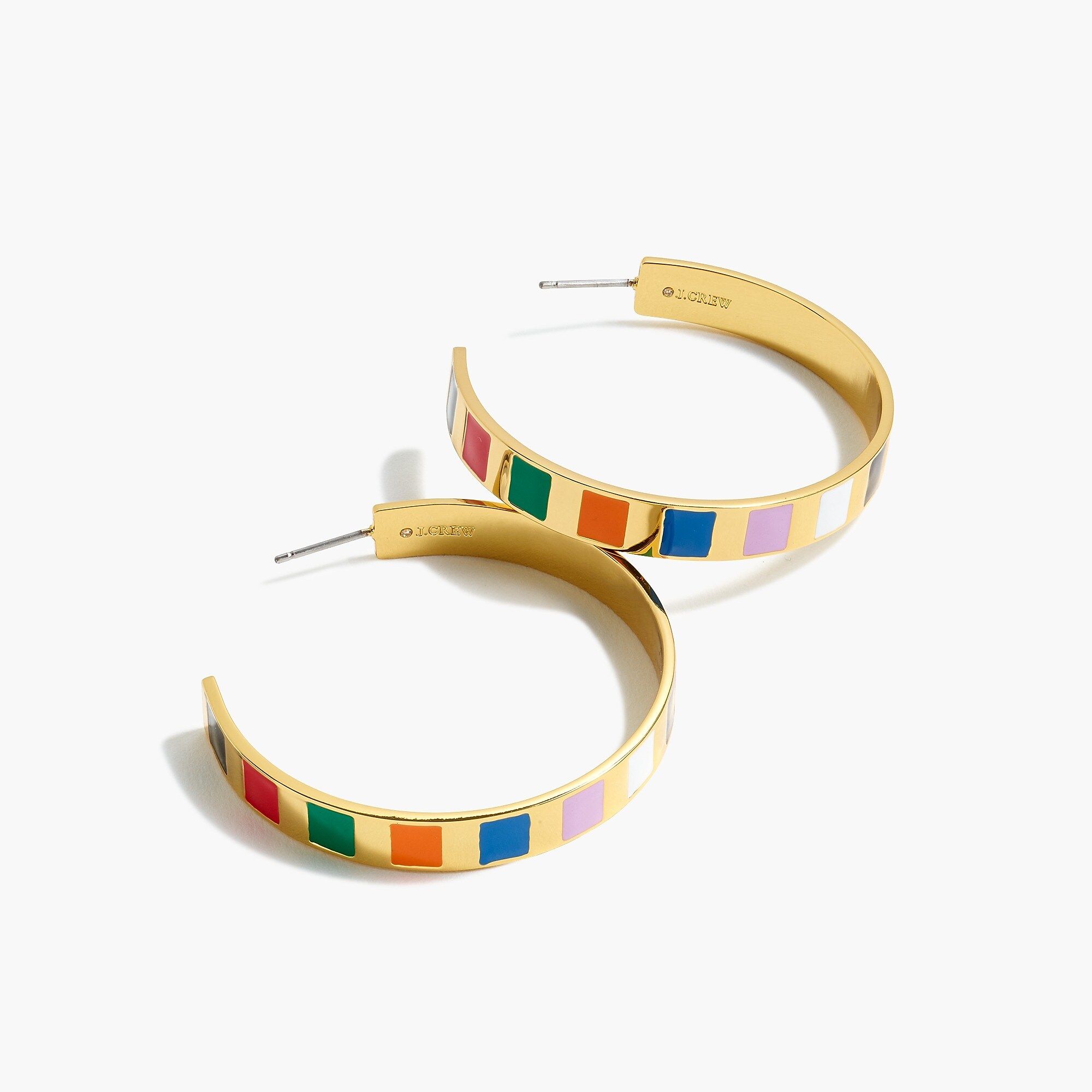 Rainbow-striped enamel hoop earrings | J.Crew US