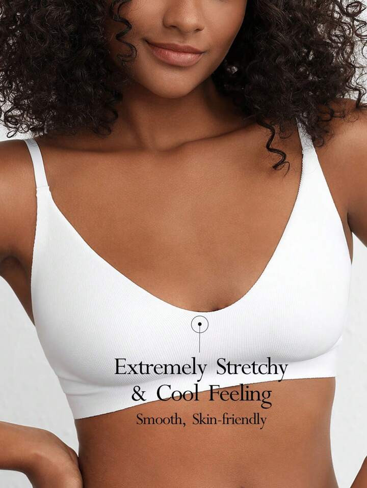 SHEIN Leisure Stretchy & Smooth Seamless No Show No Padding Wireless Lounge Bralette - White | SH... | SHEIN