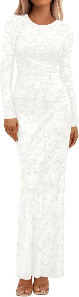 BTFBM Wedding Guest Dresses for Women 2025 Fall Elegant Floral Lace Ruched Long Sleeve Bodycon Co... | Amazon (US)