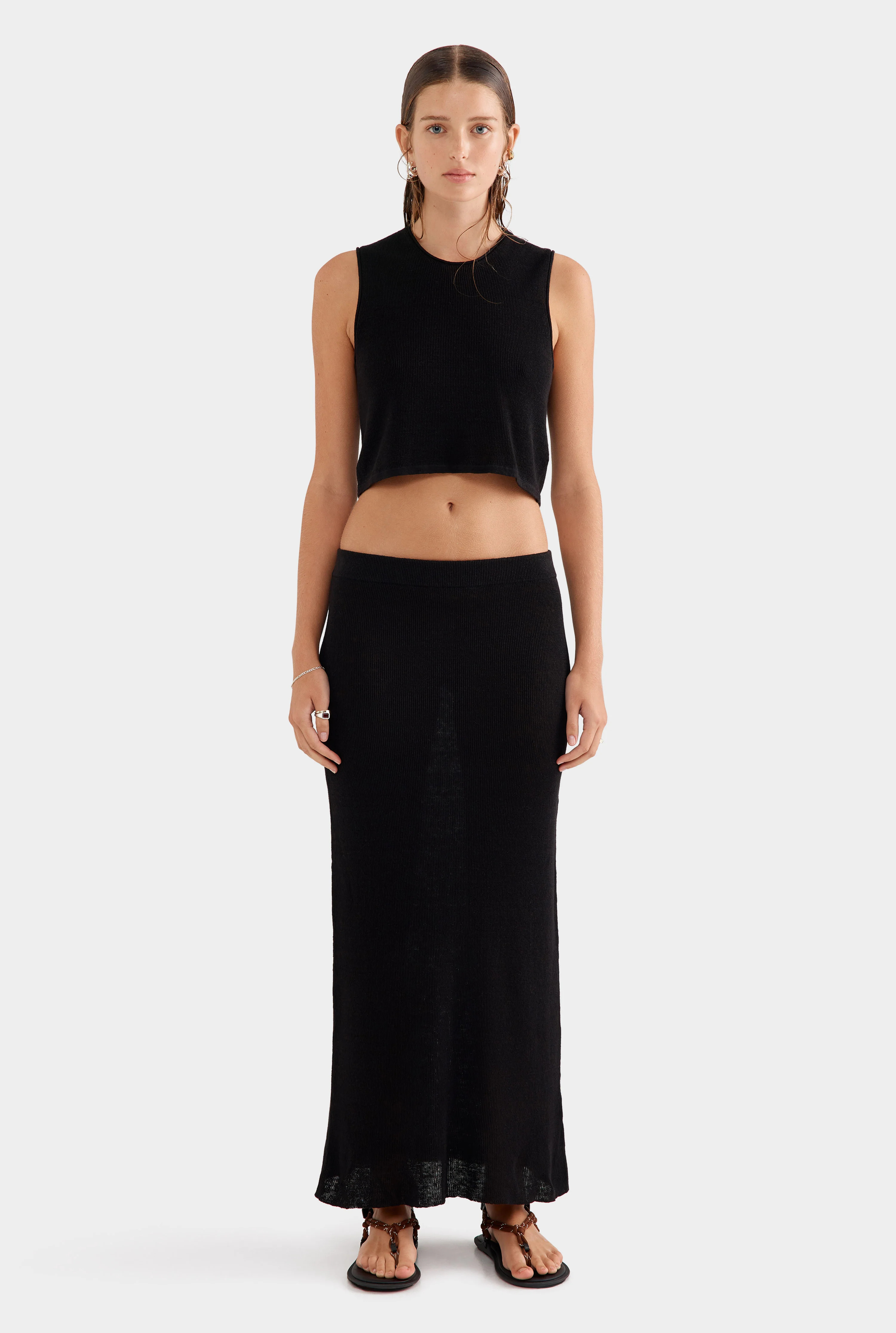 Womens Rib Knitted Skirt 2.0 in Black | Venroy | Venroy AU