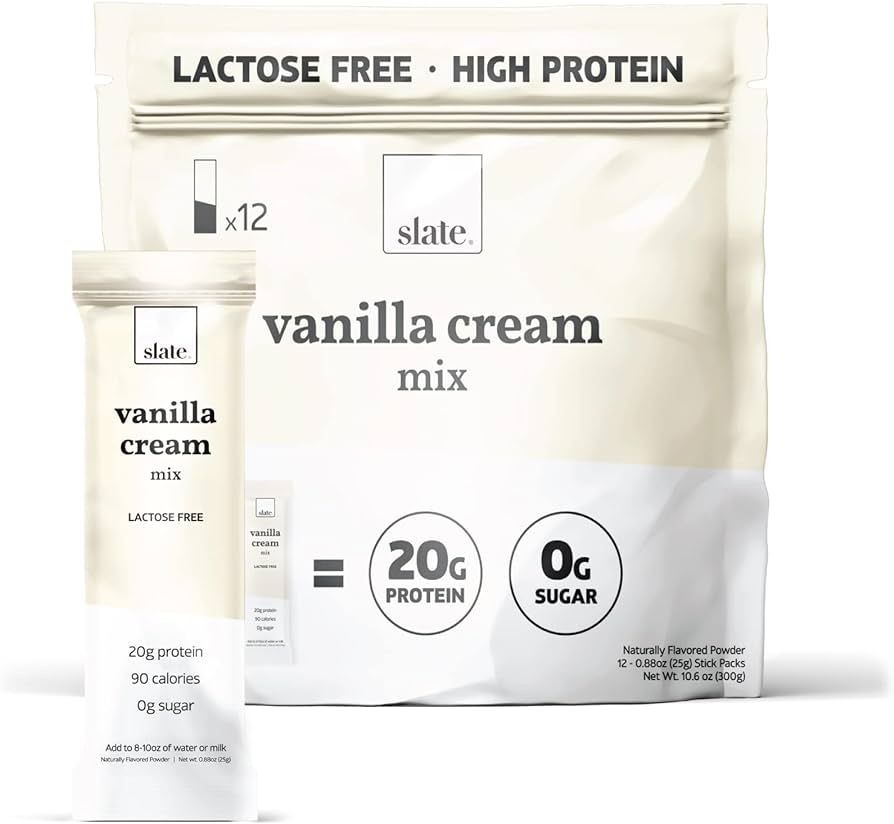 Slate Milk - High Protein Drink Mix, Vanilla Cream, 12 Single-Serve Powder Packets, 20g Protein, ... | Amazon (US)