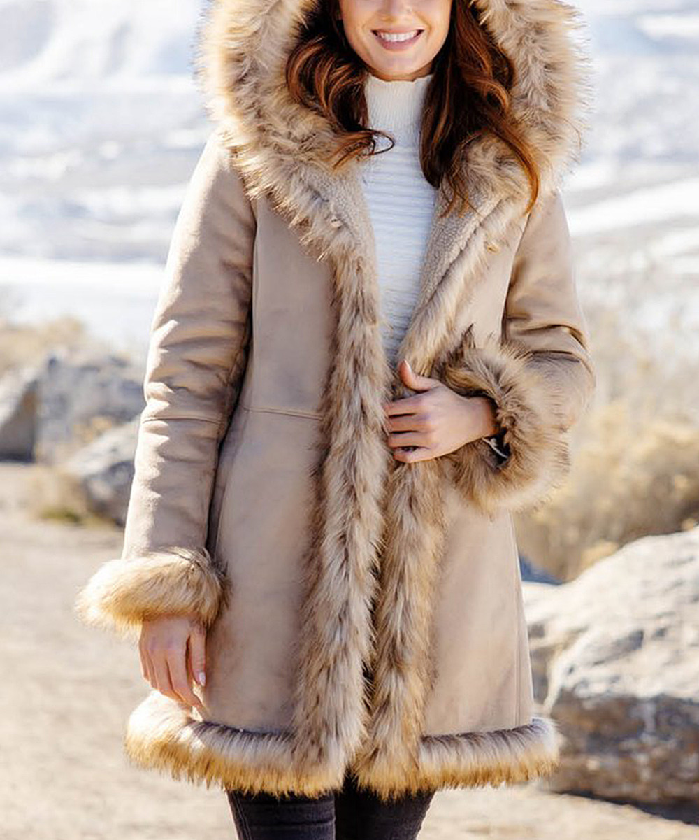 Latte Faux Fur Alpine Hooded Open Coat - Women & Plus | Zulily